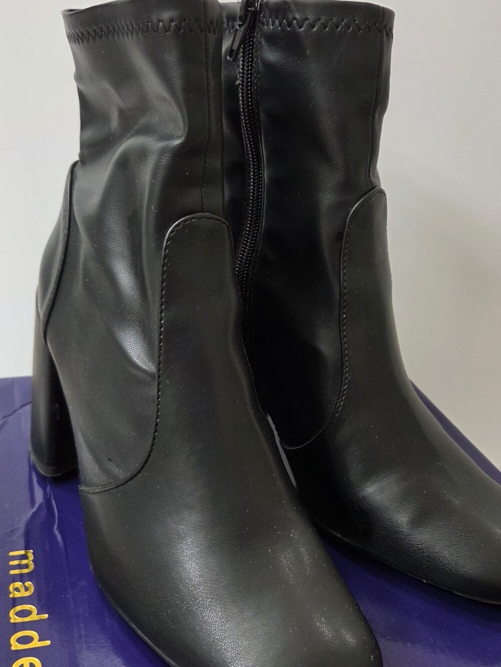 Madden Girl Black Faux Leather Ankle Booties with Block Heel